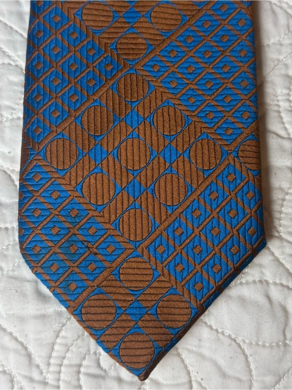 Classic Vintage Geometric Brown and Blue Men's Tie Retro